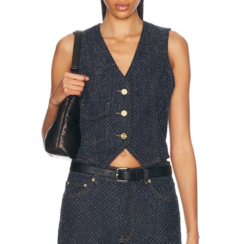 Ganni Dark Blue fluffy denim vest in color rinse size 38